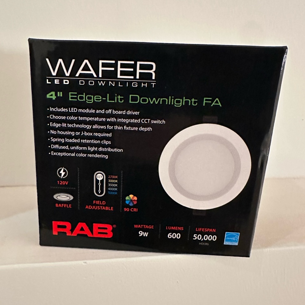 RAB 4" 9W LED Edge-Lit Wafer Downlight - Baffle Trim - Multiple Color- 6 PACK